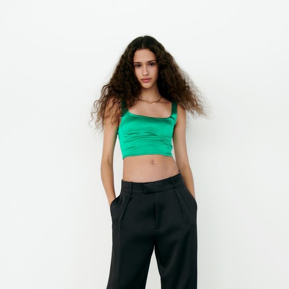 Zara Tops - Zara Satin Corset Crop Top Green